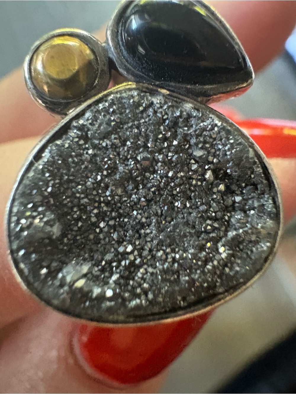 Size 9 Silpada Crystal Cave sterling silver ring with gray druzy agate stone - Picture 3 of 7